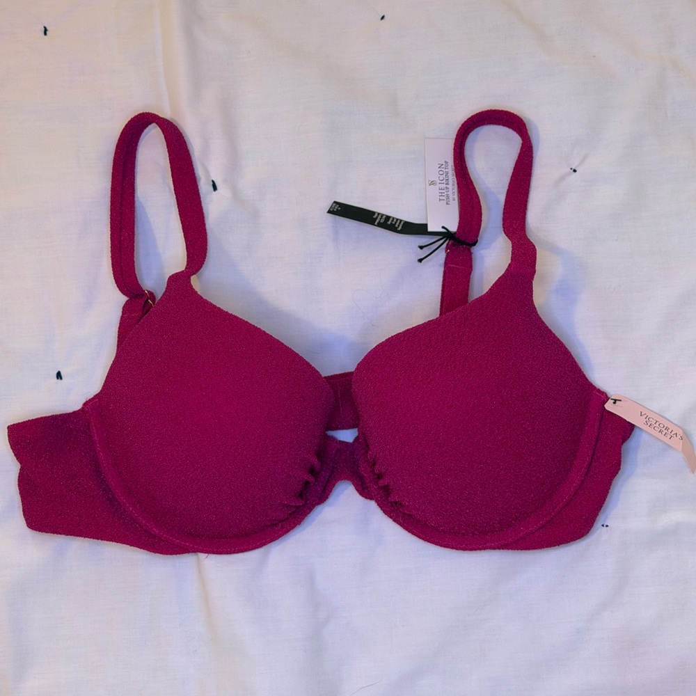 NWT Victoria's Secret Icon Sparkly Fuchsia Push-up Bikini Top